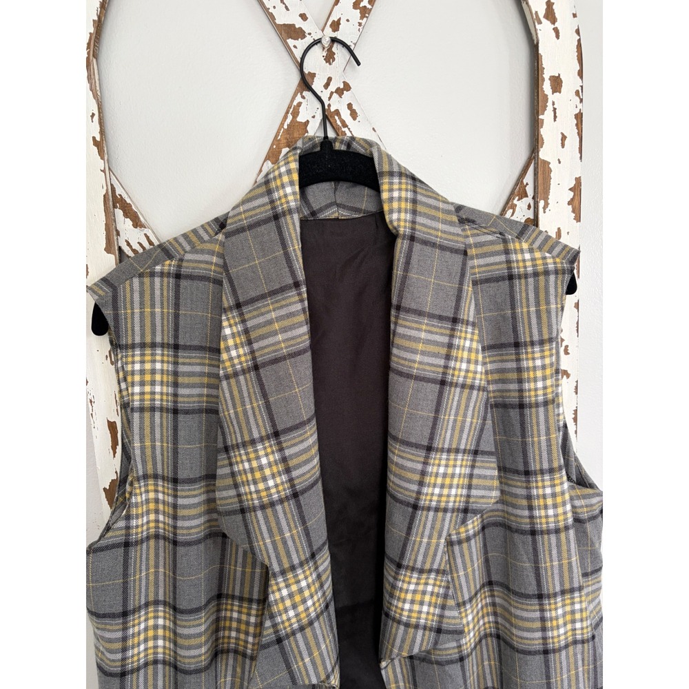 Plaid Long Open Sleeveless Vest Blazer Maxi L/XL - Picture 3 of 10